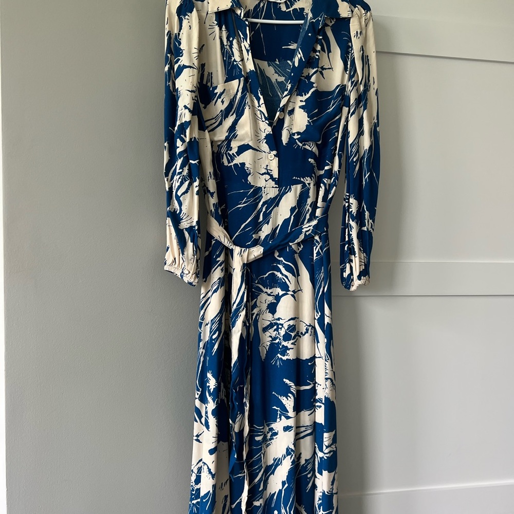 Zara blue and White maxi shirt dress with belt